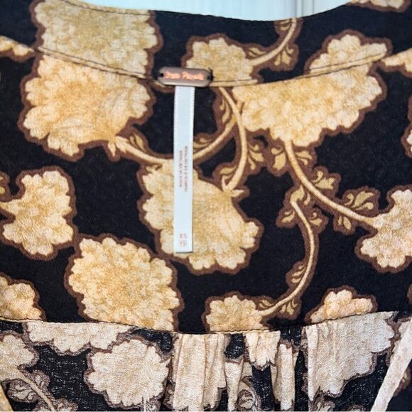 Free People Mia Floral Tie Neck Tunic Top w Long Sleeves & flowy Relaxed fit- XS - Picture 6 of 14